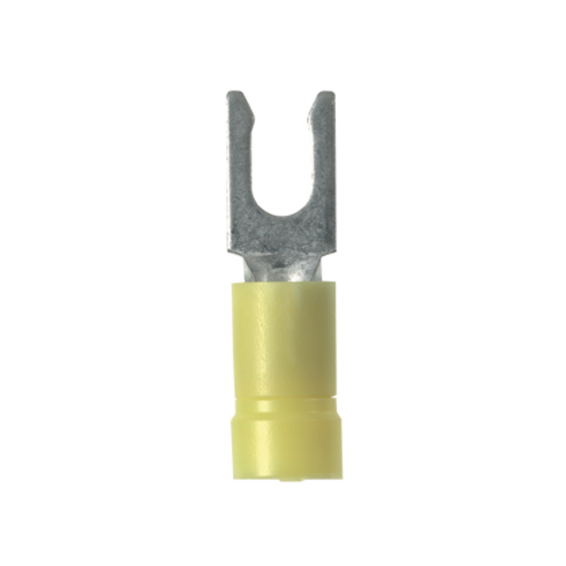 Panduit® Pan-Term™ PV10-8LF-L PV-LF Loose Piece Fork Terminal, 12 to 10 AWG Conductor, 1.05 in L, Brazed Seam/Funnel Entry Barrel, Copper, Yellow