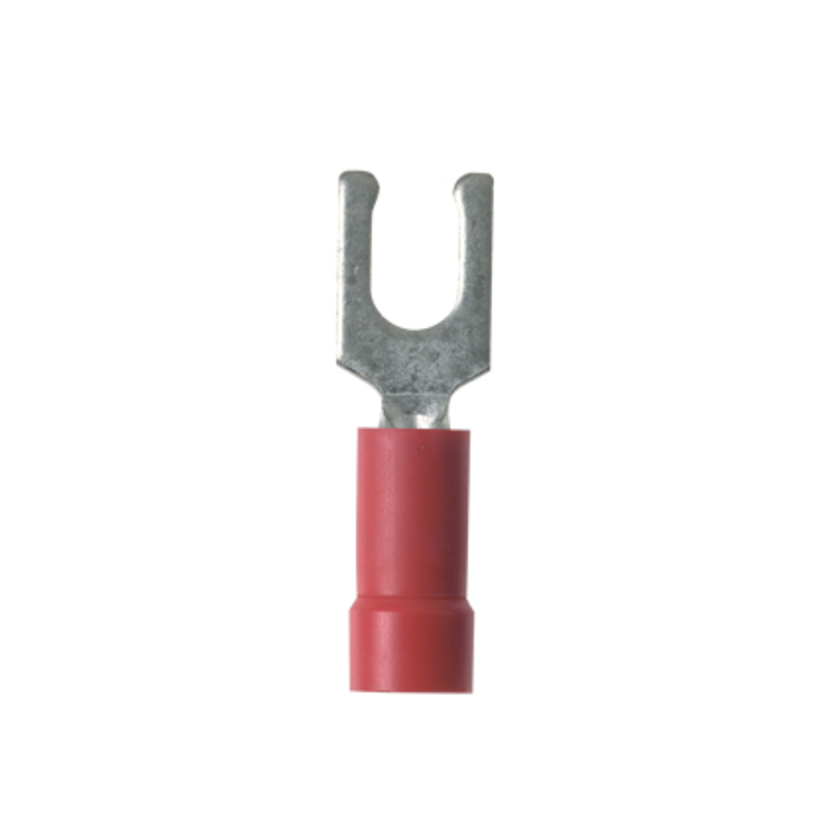 Panduit® Pan-Term™ PV18-6LF-MY PV-LF Loose Piece Fork Terminal, 22 to 18 AWG Conductor, 0.9 in L, Brazed Seam/Funnel Entry Barrel, Copper, Red