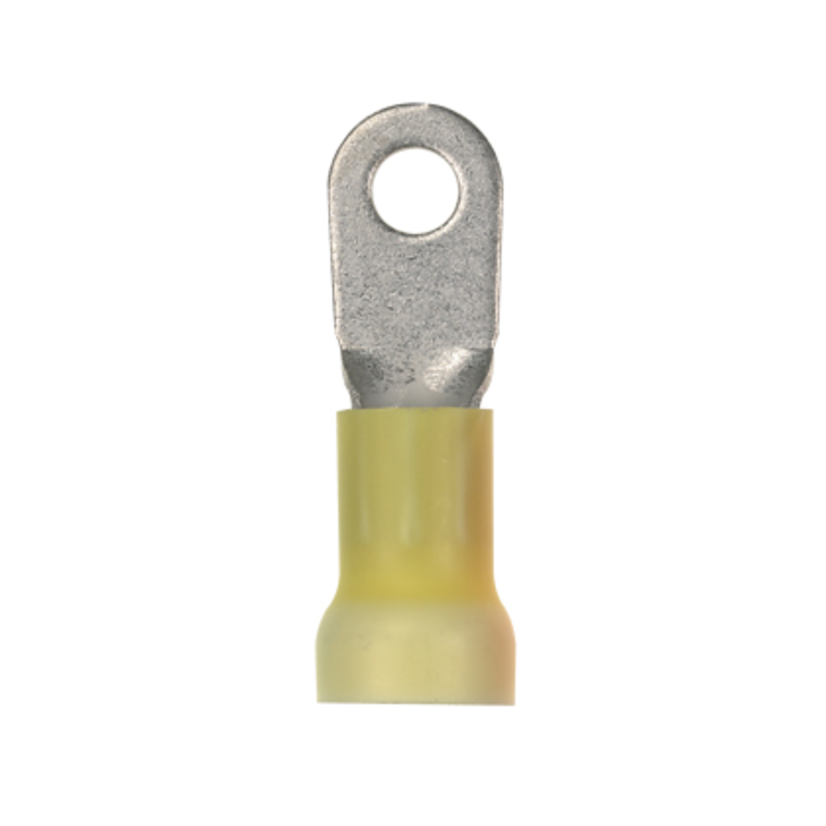 Panduit Pan-Term PV4-10RX-T Loose Piece Ring Terminal, 4 AWG Conductor, 1.87 in L, Brazed Seam/Expanded Entry/Insulation Support/Internal Serration Barrel, Copper, Yellow