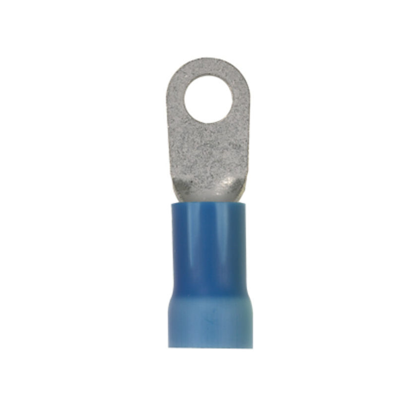 Panduit Pan-Term PV6-38R-T Loose Piece Ring Terminal, 6 AWG Conductor, 1.74 in L, Brazed Seam/Funnel Entry Barrel, Copper, Blue