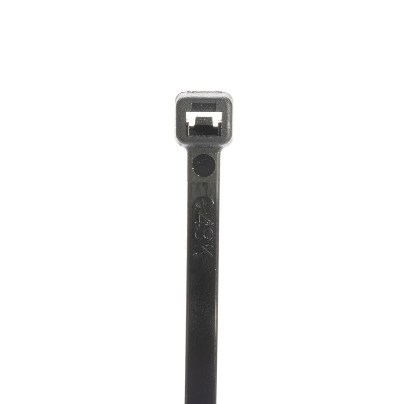 Panduit StrongHold S12-50-C0 S Series Weather-Resistant Plenum Rated Curved Tip Standard Cable Tie, 11.81 in L x 0.19 in W x 0.051 in THK, Nylon 6.6, Black