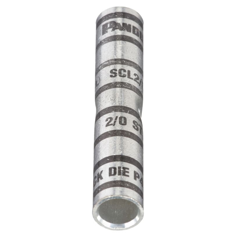 Panduit® Pan-Lug™ Pan-Term™ SCL2/0-X Compression Butt Splice, 2/0 AWG Conductor, 3.13 in L, Long Seamless Barrel, Copper, Black