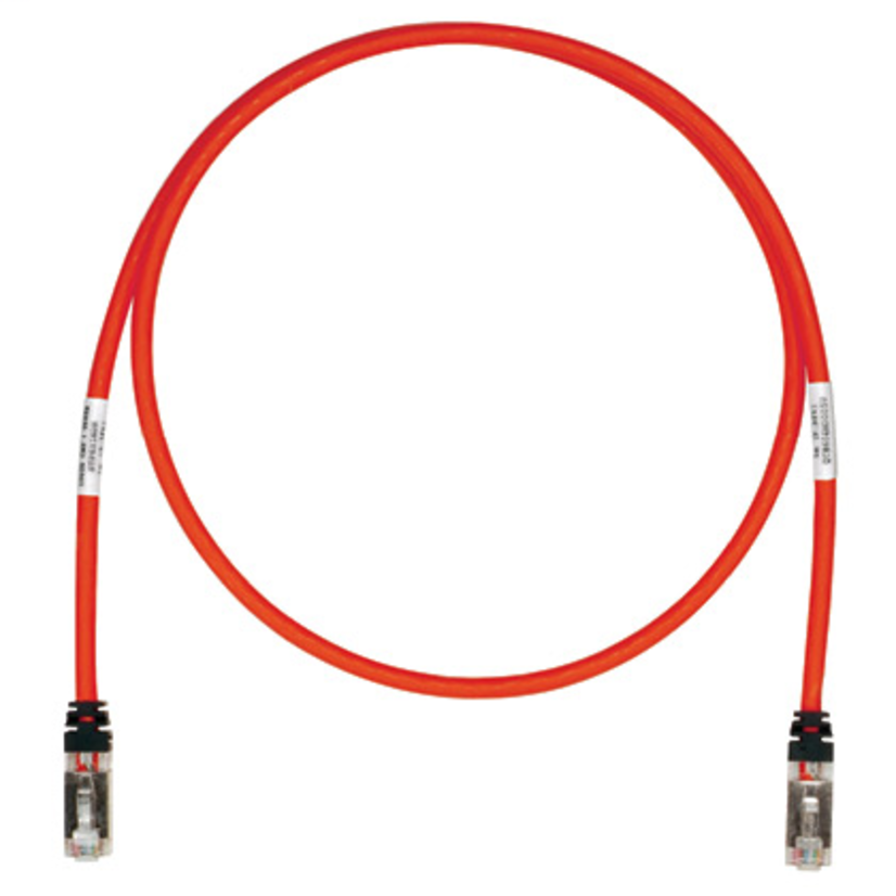 Panduit PanNet TX6A 10Gig STP6X10MRD S/FTP Shielded Patch Cord, Cat 6a, 26 AWG Stranded Copper Conductor, RJ-45 Connector, 10 m L Cord, Red
