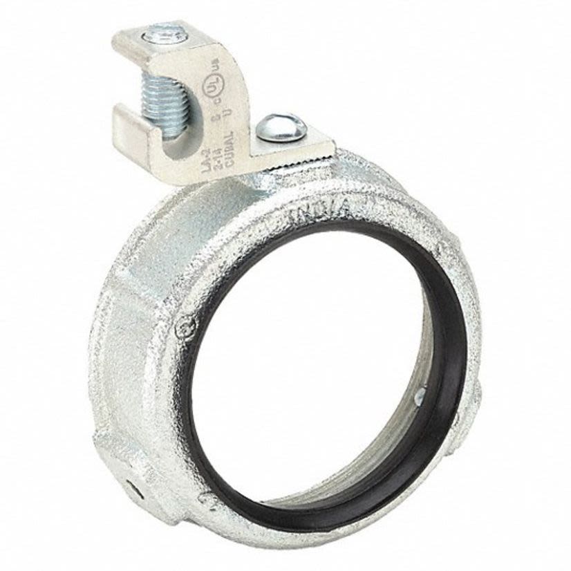 Hubbell RACO 1296 Grounding Conduit Bushing With Lay-In Lug, 6 AWG to 250 kcmil AC Cable, 4 in Trade, Malleable Iron, Electro-Plated Zinc