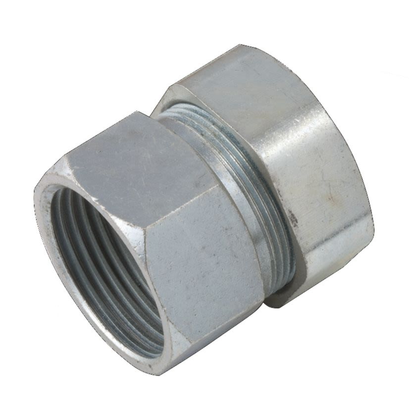 Hubbell RACO 1353 Compression Conduit Combination Coupling, 3/4 in, For Use With IMC/Rigid to EMT Conduit, Steel, Electro-Plated Zinc