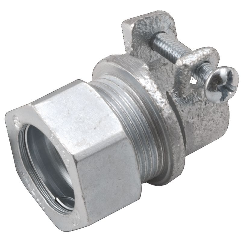 RACO 1942 Compression Conduit Combination Coupling, 1/2 in, For Use With Flex to EMT Conduit, Malleable Iron, Electro-Plated Zinc