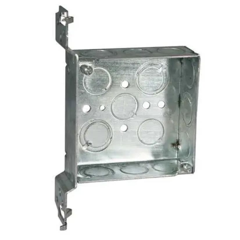 RACO 196 Lighting Fixture Square Box, Steel, 21 cu-in Capacity, (14) Knockouts, 4 in H x 4 in W x 1-1/2 in D