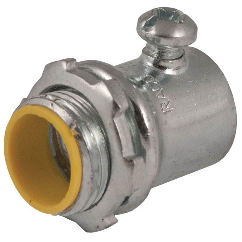 Hubbell RACO 2122 Insulated Set Screw Conduit Connector, 1/2 in Trade, For Use With EMT/IMC/Rigid Conduit, Steel, Electro-Plated Zinc