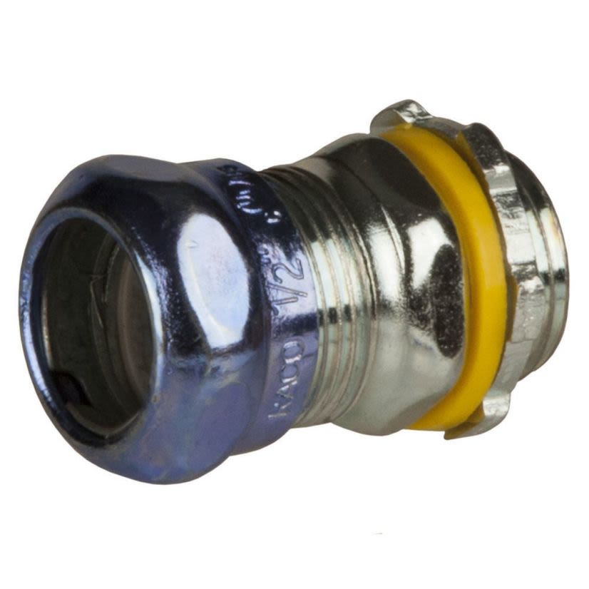 RACO 2904RT Non-Insulated Raintight Compression Connector, 1 in Trade, For Use With EMT Conduit, Steel, Electro-Plated Zinc