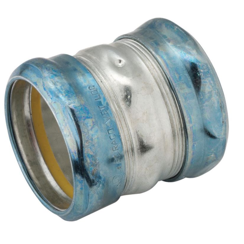 RACO 2928RT Compression Raintight Conduit Coupling, 2 in, For Use With EMT Conduit, Steel, Electro-Plated Zinc
