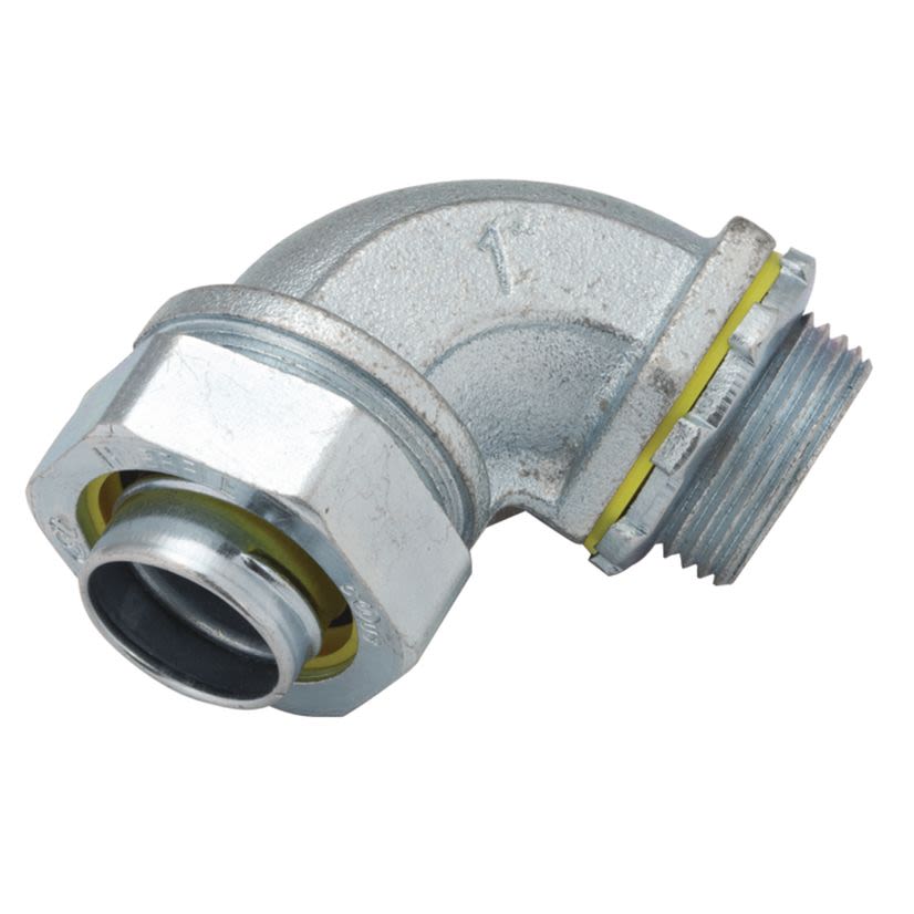 RACO 3423 Non-Insulated Conduit Connector, 3/4 in Trade, 90 deg, Malleable Iron/Steel, Electro-Plated Zinc