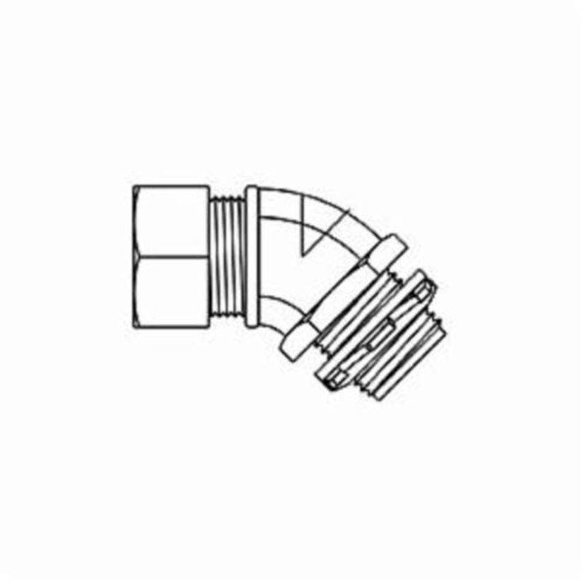 RACO 3443 Non-Insulated Conduit Connector, 3/4 in Trade, 45 deg, Malleable Iron/Steel, Electro-Plated Zinc