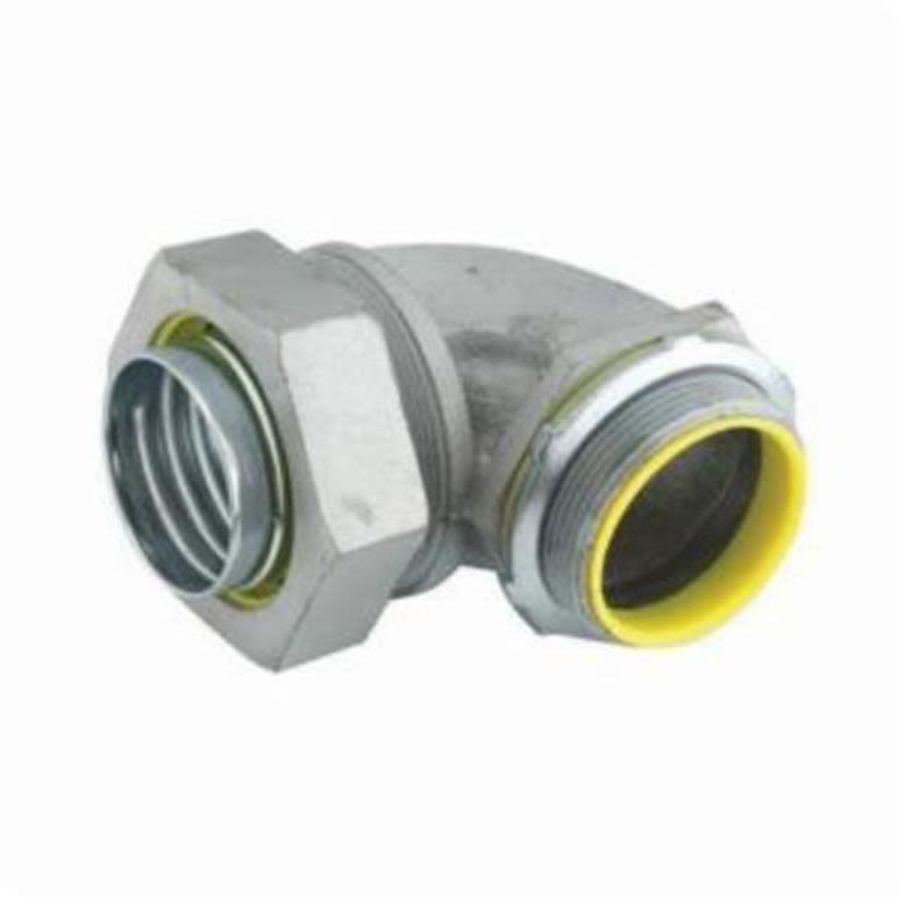 RACO 3542 Insulated Conduit Connector, 1/2 in Trade, 90 deg, Malleable Iron/Steel, Electro-Plated Zinc