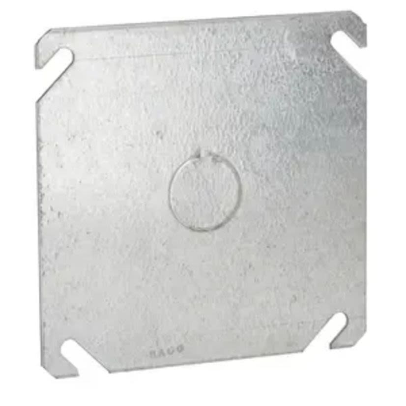 Hubbell RACO 753 Flat Box Cover, 4 in L x 4 in W, Blank Cover, Stamped Steel