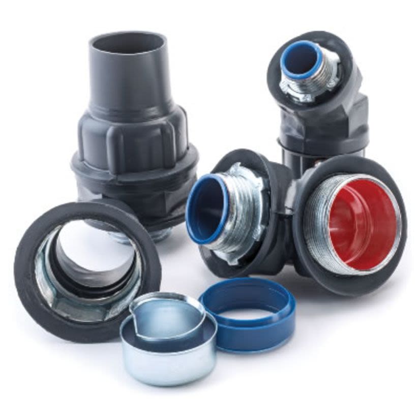 Robroy RedH2OT® PR5348 Liquidtight Connector, 2-1/2 Inch Trade, 45 deg, Ferrous Metal, PVC Coated