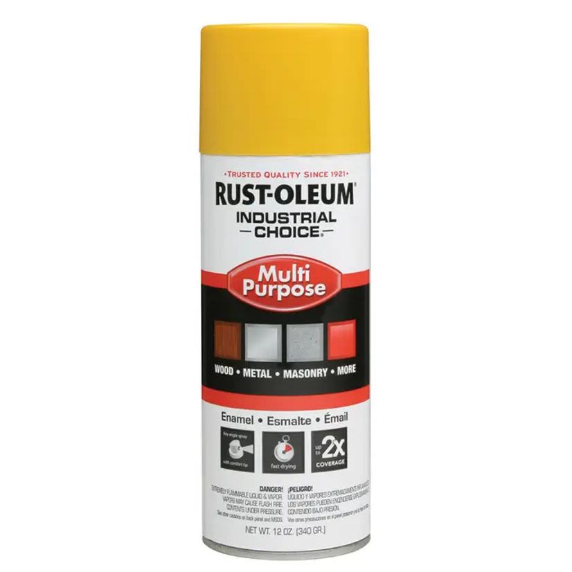 Rust-Oleum® 1644830 1600 System Multi-Purpose Enamel Spray Paint, 12 oz, Liquid, Safety Yellow, 12 to 15 sq-ft/can