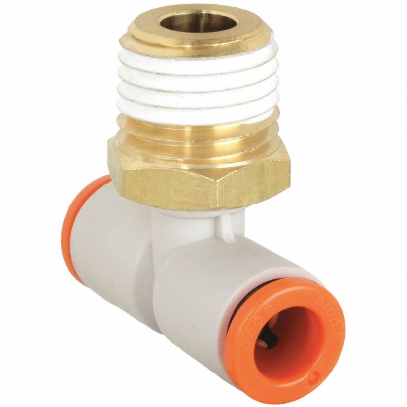 SMC KQ2T11-36S KQ2 Male Branch One Touch Fitting, 3/8 x 3/8 x 3/8 in Nominal, Push-In x MNPT End Style, C3604/PBT/PP/Stainless Steel/NBR