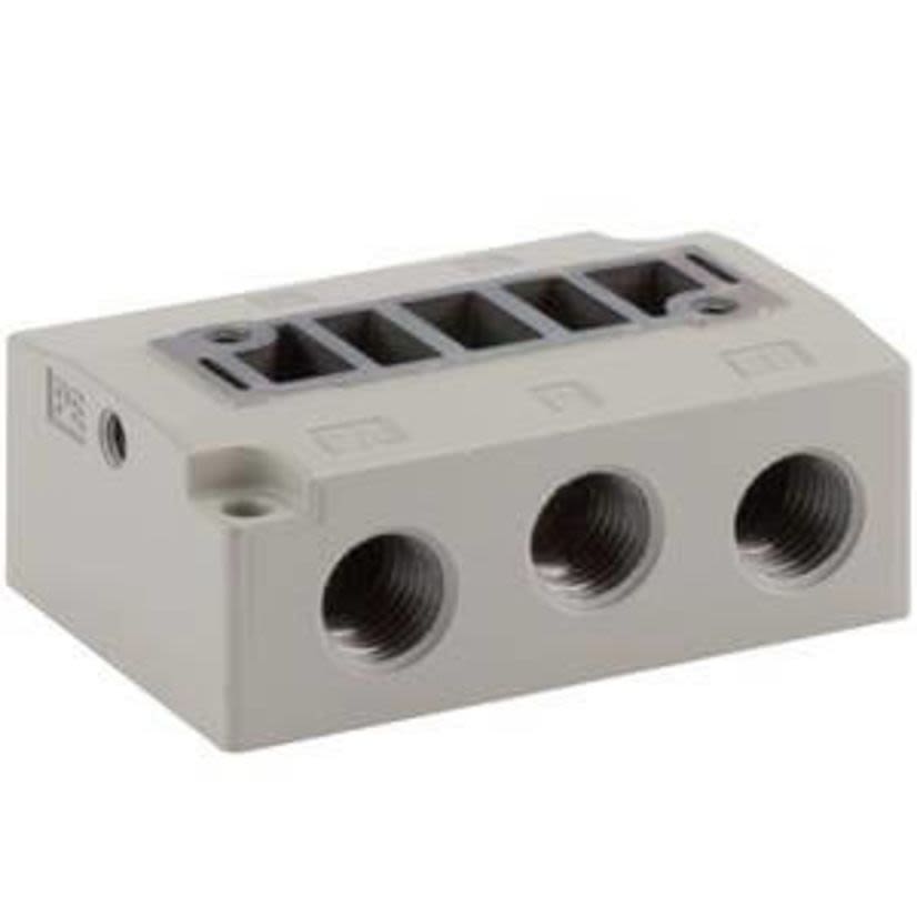 SMC SY3000-27-1N Sub-Plate, For Use With Base Mounted SY series solenoid valves, 1 in Port Size, NPT Tread Type