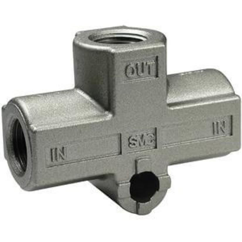 SMC VR1220-N02 VR12 Air Operating Shuttle Valve, 1/4 in Port, 0.05 to 1 MPa Pressure