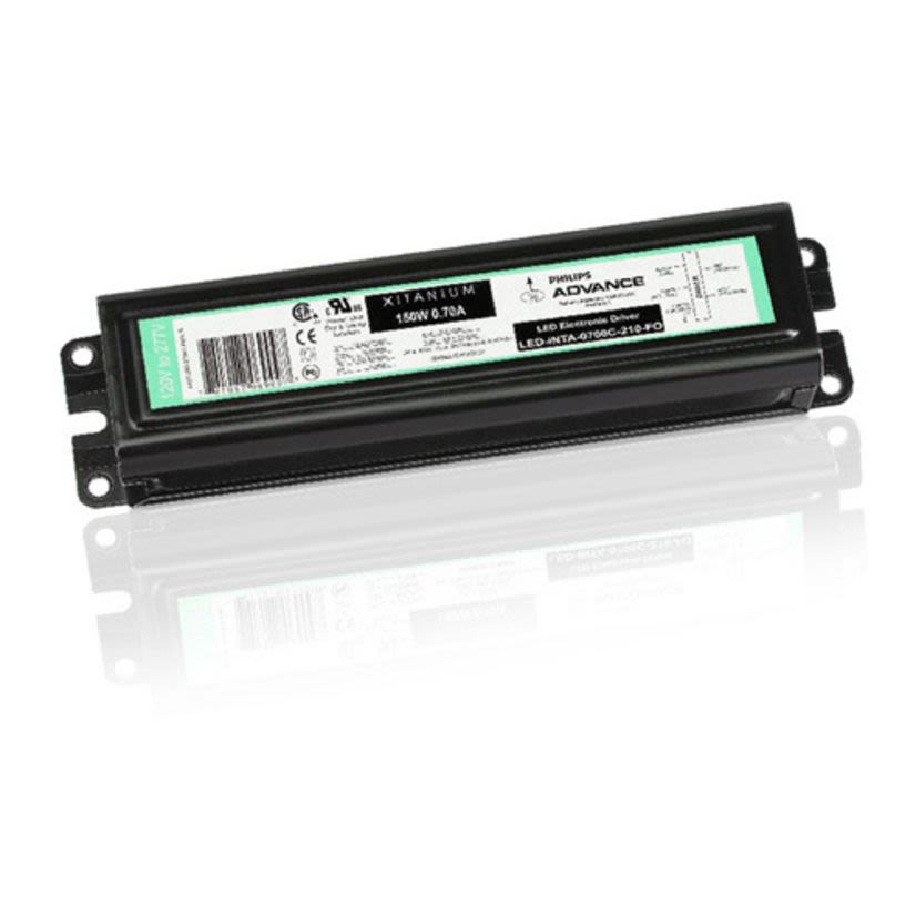 Advance Xitanium Intellivolt LEDINTA0700C210DOM Constant Current LED Driver, 120 to 277 V AC Input, 210 VDC Output, 165 W Power Rating, 8.38 in L x 2.35 in W