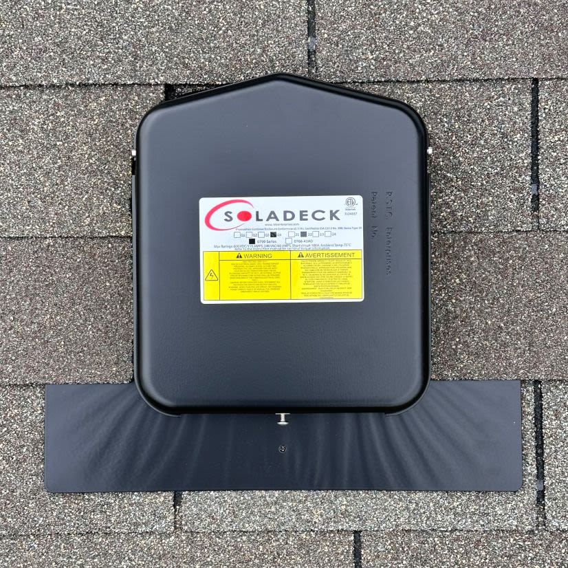 SolaDeck 0799-2B, 600V Flashed Combiner/Passthrough Box for Comp/Cedar Shake Roofs