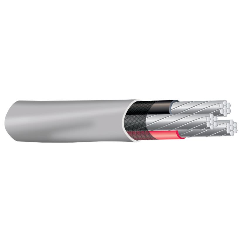 Southwire 13102915 Type SER Service Entrance Cable With Grounding Wire, Reel Packaging, 600 V AC, (4) 2 AWG Stranded Aluminum Conductor, 500 ft L, Gray
