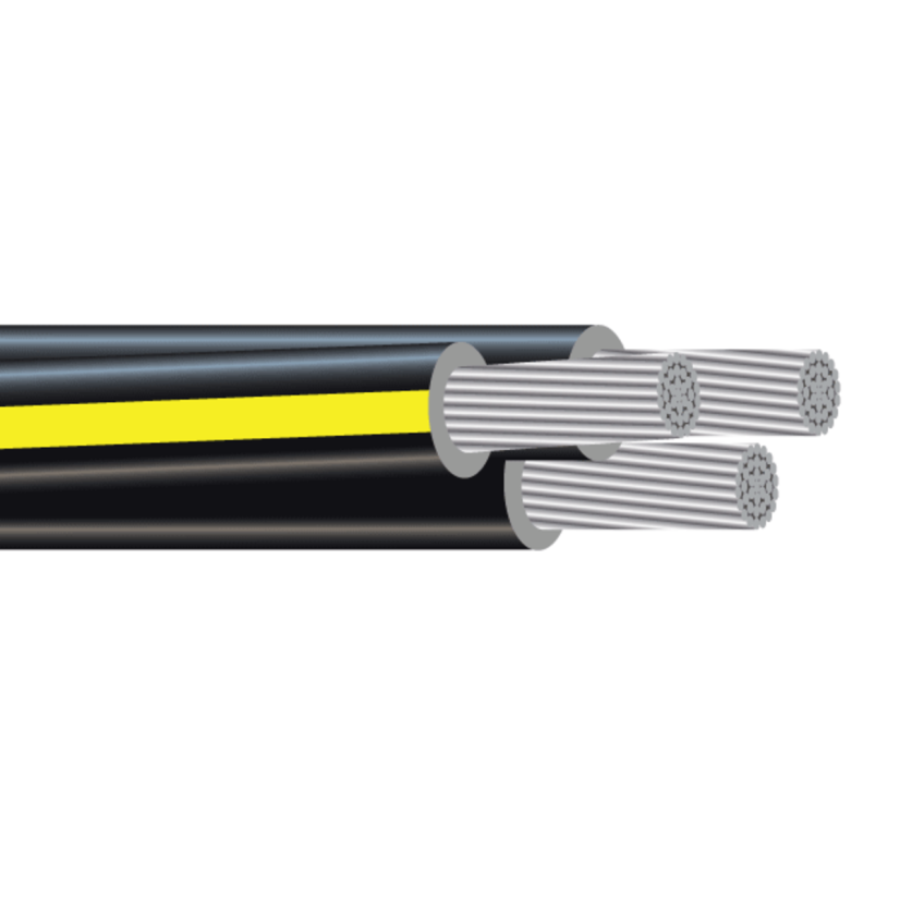 Southwire® 55415001 Bergen Triplex Secondary UD Cable With Yellow Extruded Stripe Neutral, 600 VAC, (3) 1/0 AWG Stranded Aluminum Conductors, 1000 ft L