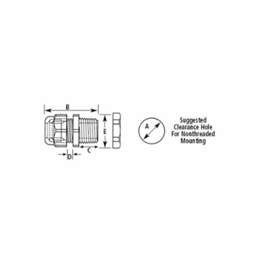 Thomas & Betts Carlon® LH38G Straight Cord Grip With NPT Threads, 3/8 in Trade, 0.181 to 0.312 in Cable Openings, Nylon, Electro Plated Zinc/Chromate