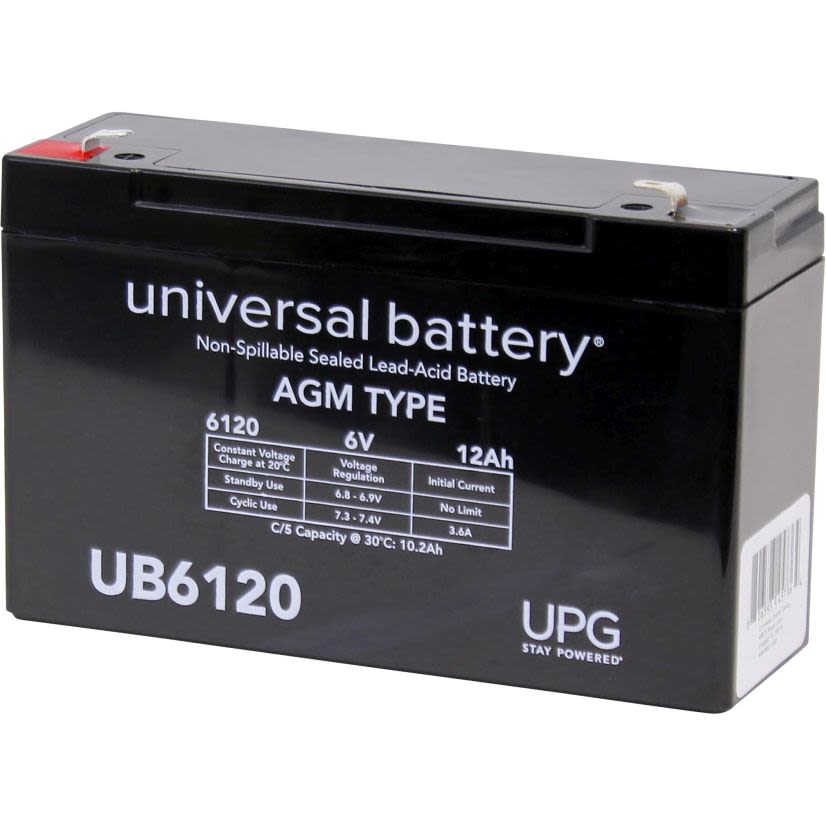 UPG UB6120-F1 UB6120 SLA Battery, 6 Volts, 12 AH, .187 QC Terminals, 5.94 L X 1.94 W X 3.82 H