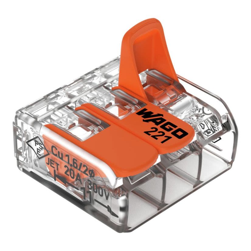 WAGO 221-413 Compact Splicing Connector With Operating Lever, 450 VAC, 32 A, 3 Poles