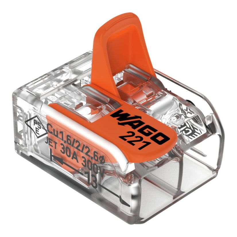 WAGO 221-612 Compact Splicing Connector With Operating Leverage, 450 VAC, 41 A, 2 Poles