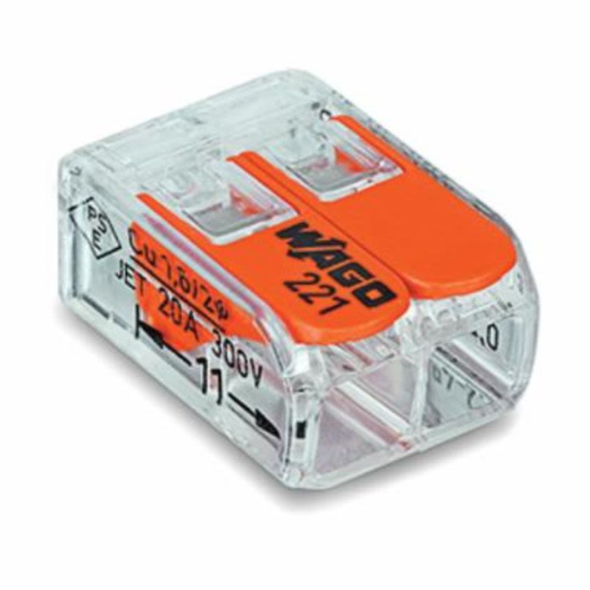 WAGO 221-412 Compact Splicing Connector With Operating Lever, 450 VAC, 32 A, 2 Poles
