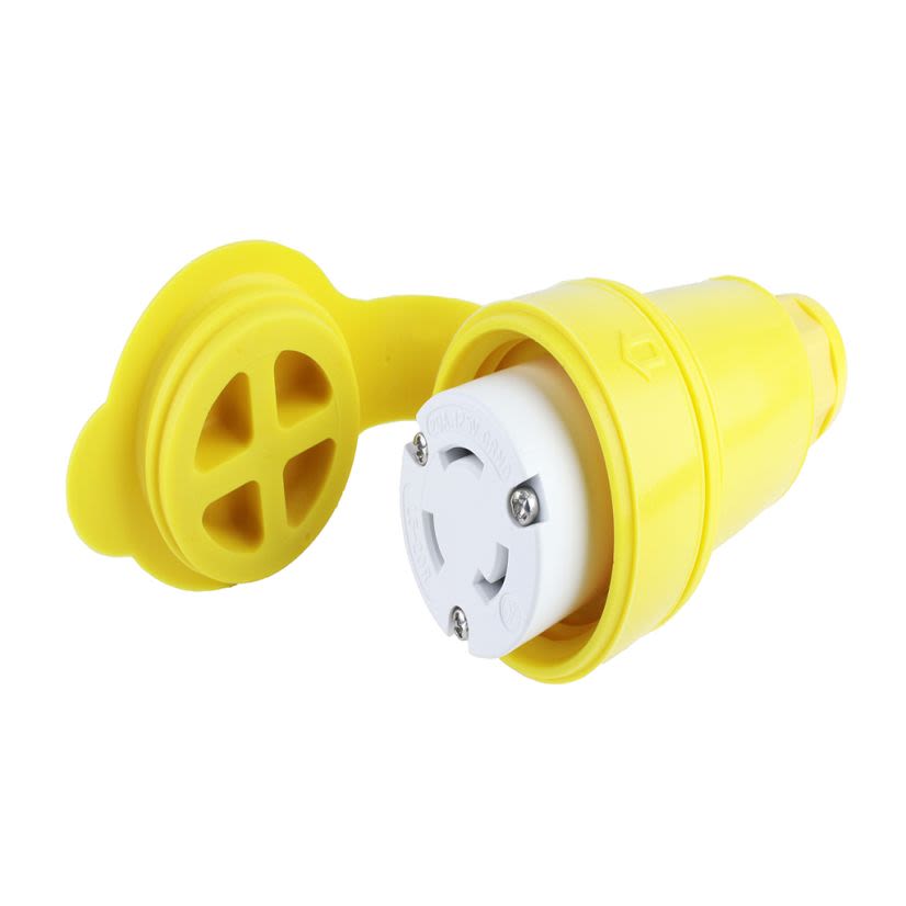 Woodhead Watertite 27W47 130147 Female Locking Blade Connector, 125 V AC, 20 A, 2 Poles, 3 Wires, Yellow
