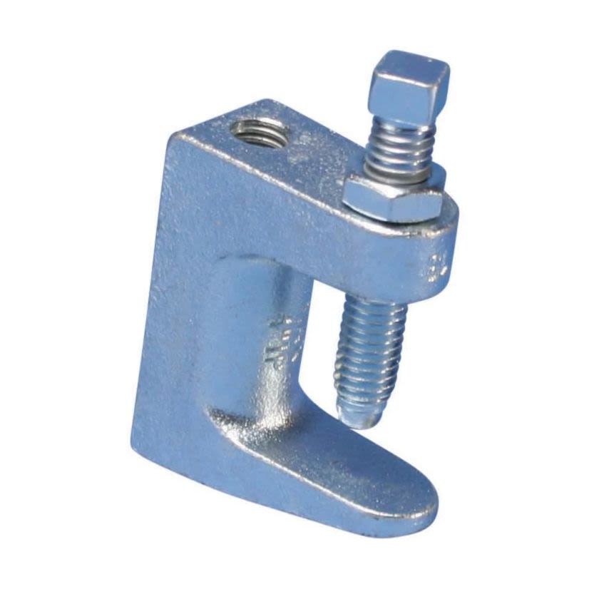 nVent CADDY 3100050EG Thick Flange Universal Wide Mouth Beam Clamp, 1/2 in Rod, 1-1/4 in THK Flange, 760/950 lb Static Load, Steel, Electro-Galvanized