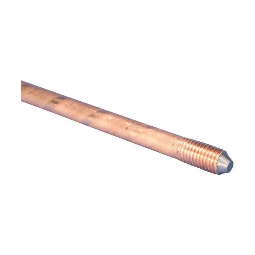 nVent ERICO 633400 Sectional Threaded Ground Rod, 3/4 in Nominal, 10 ft OAL, Copper Bonded Steel, Electrolytic Copper Coated, 10 mil THK Coating