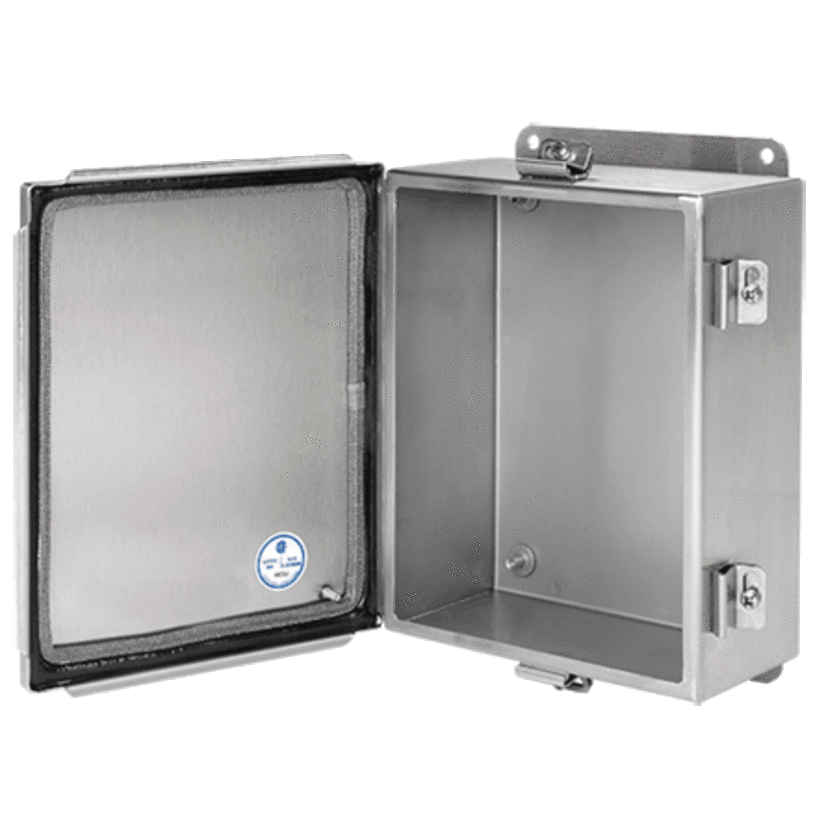 Hoffman A1008CHEMCSS Type EMC Junction Box, 10 in H x 8 in W x 4 in D, Continuous Hinged/Screw Clamp Cover, NEMA 4X/IP66 NEMA Rating, 304 Stainless Steel