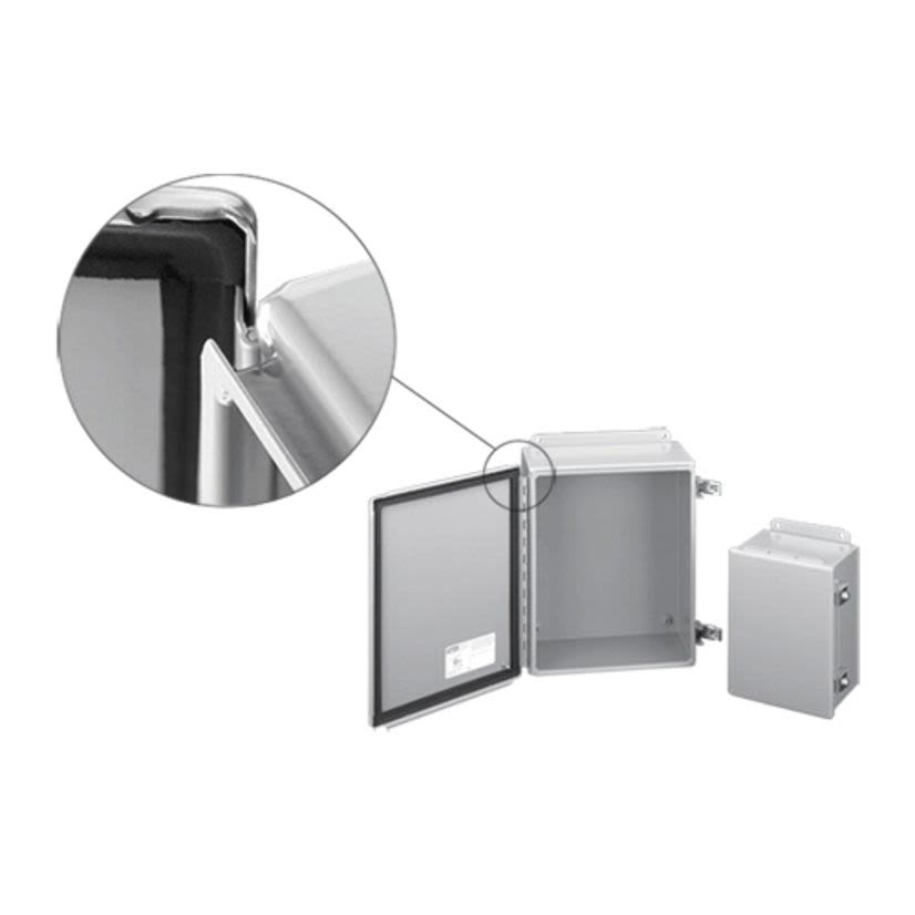 Hoffman A1008CHFTC Junction Box With Flange Trough Collar, 10 in H x 8 in W x 4.54 in D, Continuous Hinged Cover, NEMA 12/IP65 NEMA Rating, Steel