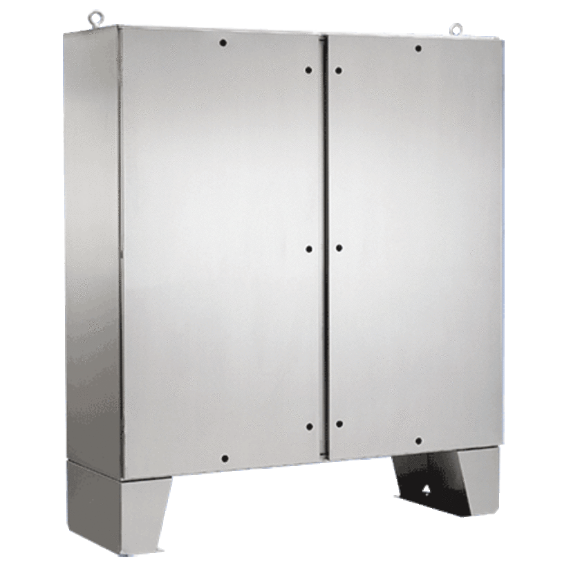 nVent HOFFMAN A60H4812SSLPQT A4S2 2-Door Enclosure With Floor Stand, 60.06 in L x 48.06 in W x 12.06 in D, NEMA 4X/IP66 NEMA Rating, 304 Stainless Steel