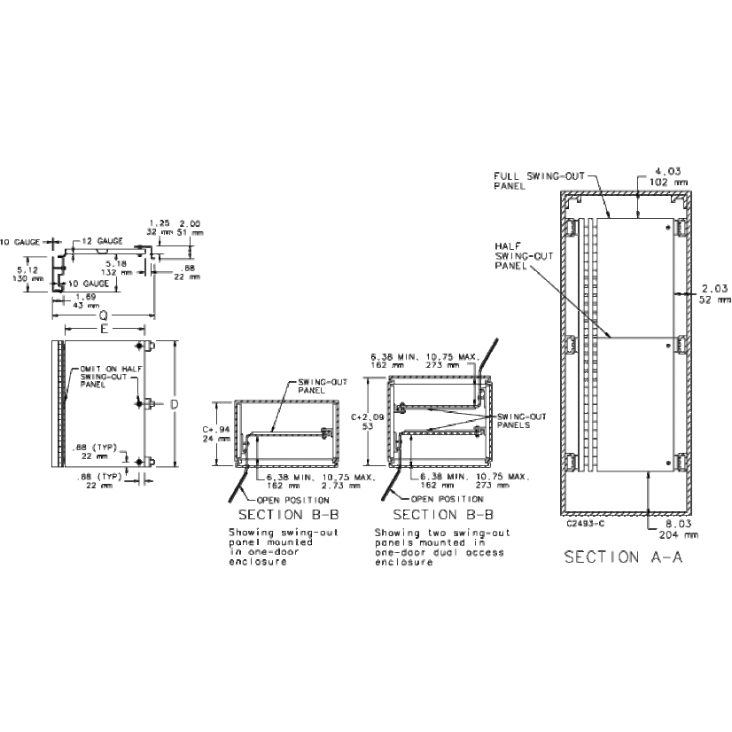 nVent HOFFMAN A90SP36F4 PNL30 Half Length Swing Out Panel With Mounting Channel, 39.88 in L x 31 in W, For Use With 90.06 x 36.06 in NEMA 4/4X/12 Free-Standing Enclosures, Steel