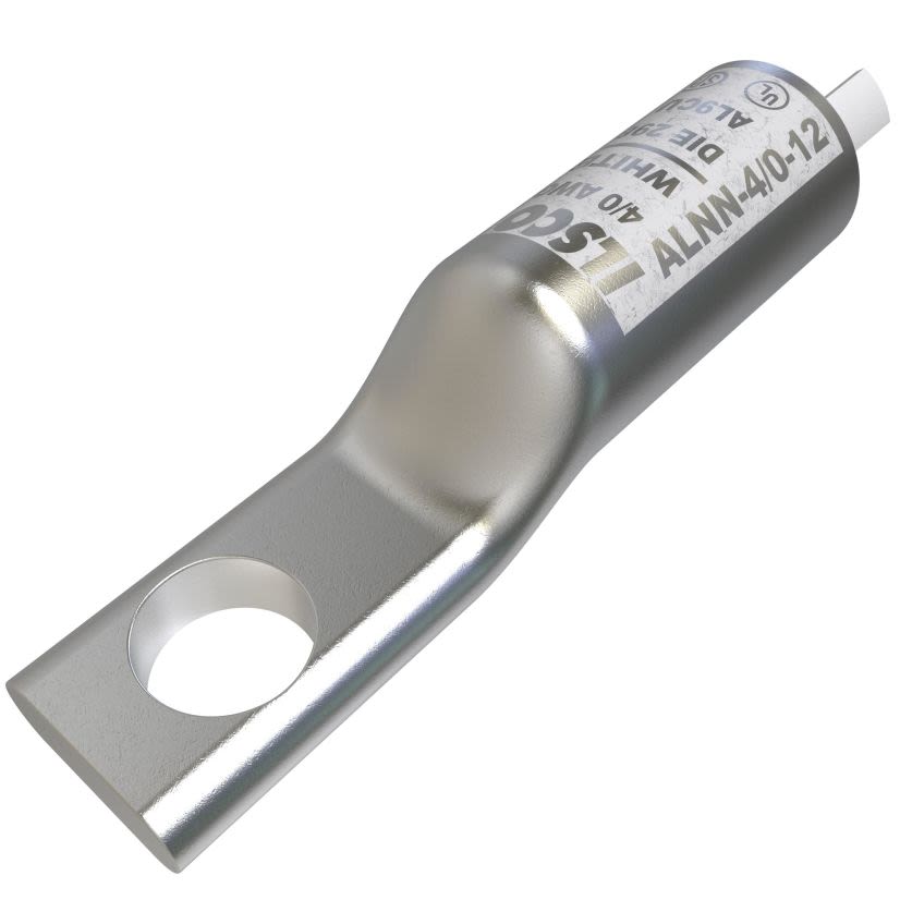 ILSCO SureCrimp ALNN-4/0-12 1-Hole Type ALNN Lug Compression Connector, 1 to 4/0 AWG Aluminum/Copper Conductor, Die Code: 298, 1/2 in Stud, Aluminum Alloy
