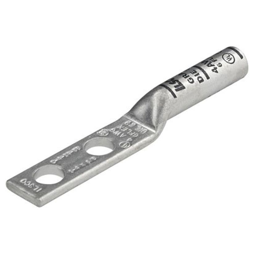 ILSCO SureCrimp CLND-4-14-58 CLND 2-Hole Lug Compression Connector, 4 AWG Copper Conductor, Die Code: I-29, 1/4 in Stud