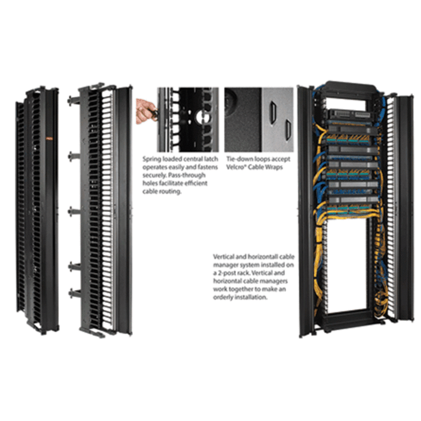 Hoffman CABLETEK DV12D7 DOFRY 2-Sided Vertical Cable Manager, 84 in H x 12 in W x 12.33 in D, Composite, Black