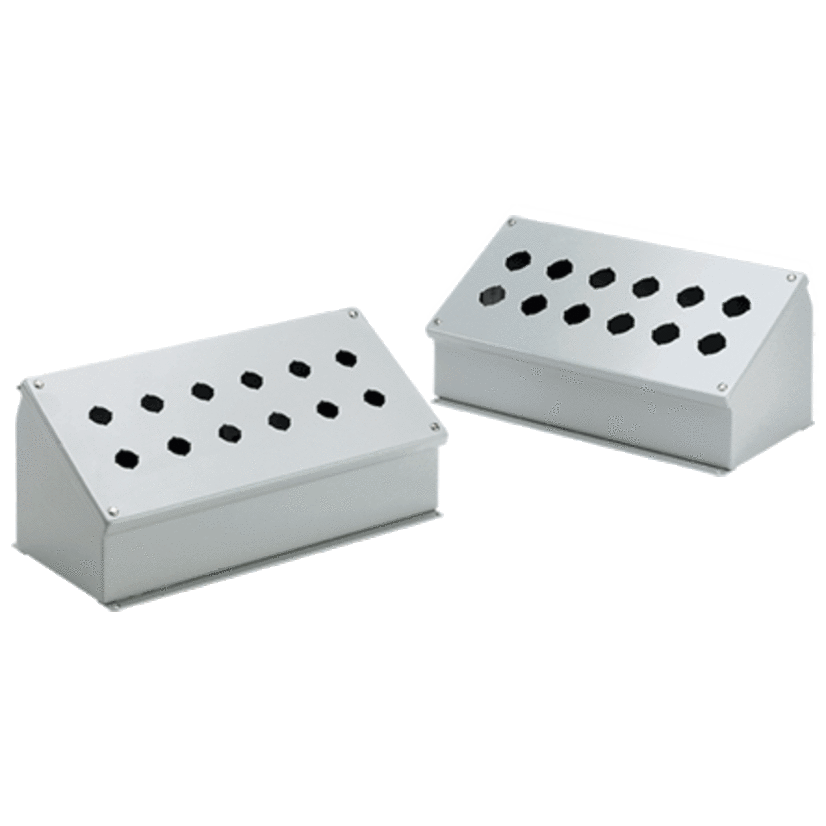 nVent HOFFMAN E1PBA PB1 Sloped Front Pushbutton Enclosure, 3-1/2 in L x 3-1/4 in W x 4.84 in D, 1 Outlets, NEMA 12/IP65 NEMA Rating, Steel