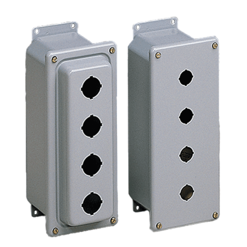 nVent HOFFMAN ED4PBX PB1 Drawn Pushbutton Enclosure, 10-1/4 in L x 4 in W x 3-3/4 in D, 4 Outlets, NEMA 4/IP66 NEMA Rating, Steel