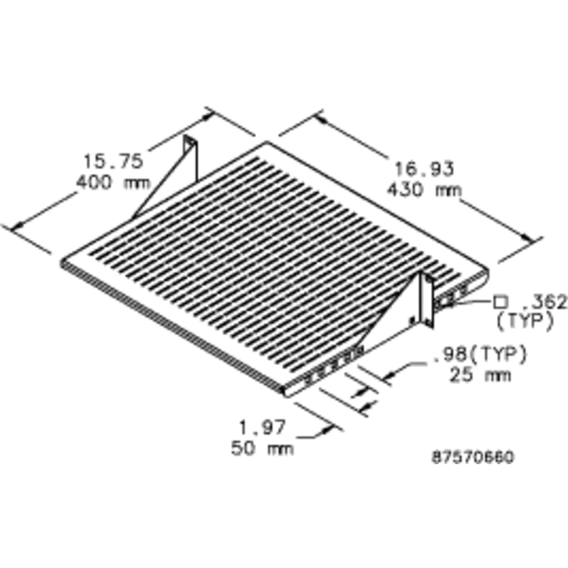 nVent HOFFMAN ESHVA19 Adjustable Vented Shelf, 3-1/2 in H x 16.93 in W x 15-3/4 in D, 2U Rack, Steel