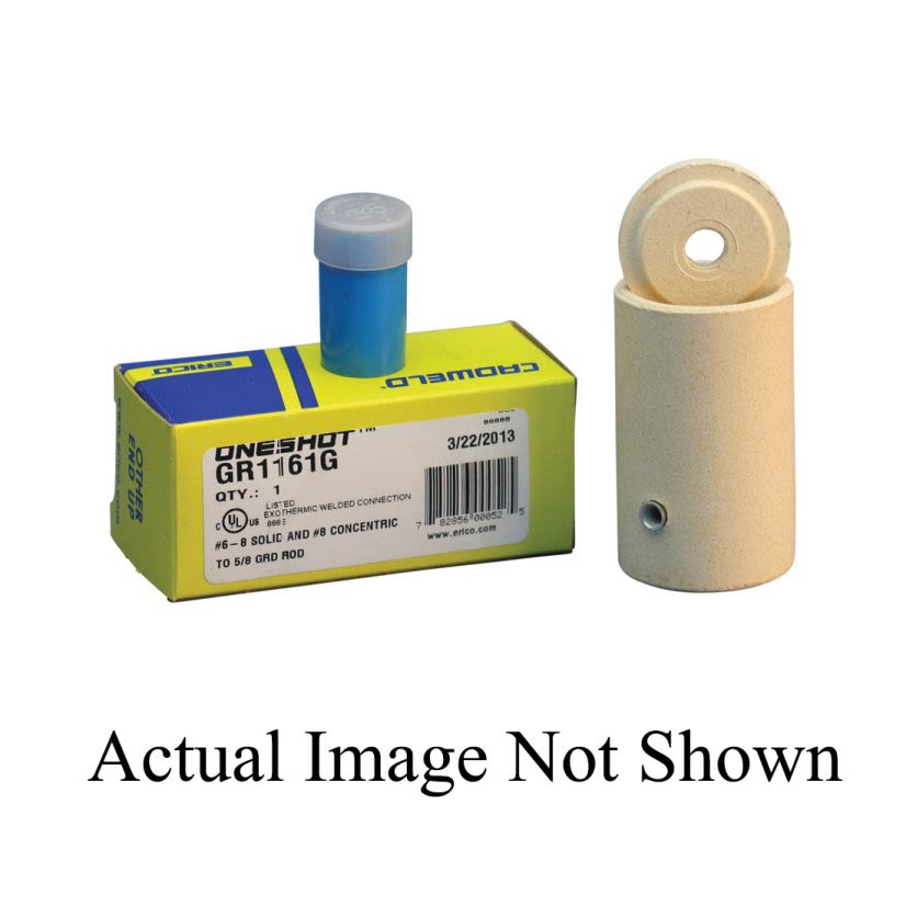 nVent ERICO CADWELD GR1181V 1-Shot Type GR Traditional Weld Metal Mold, 2 AWG Concentric, 1 AWG Solid Conductor, 3/4 in Rod, Cable to Ground Rod Connection, Ceramic