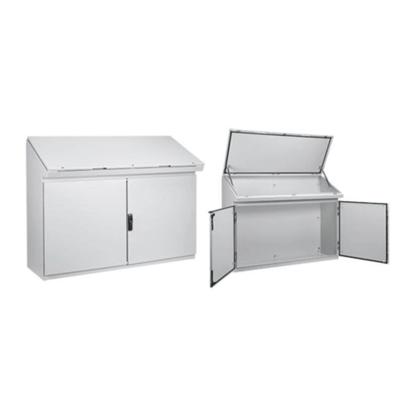 nVent HOFFMAN ProLine PGLD12165DC Gold/P11 2-Door Double Bay Single Access Desk Console Enclosure, 1175 mm L x 1555 mm W x 469 mm D, NEMA 12 NEMA Rating, Steel