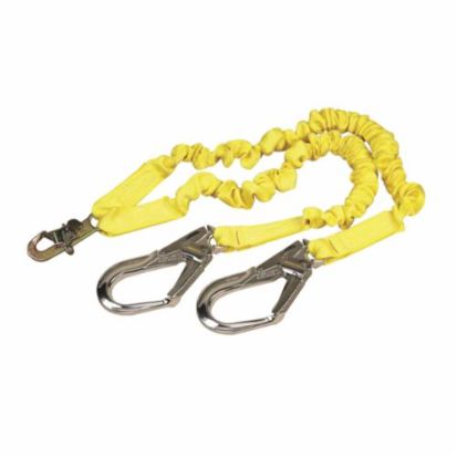 3M™ DBI-SALA® Fall Protection 1244409 ShockWave™2 Elastic Tie-Off Variable Shock Absorbing Lanyard, 130 to 310 lb Load, 4.5 to 6 ft L, Polyester Webbing Line, 2 Legs, Snap Hook Anchorage Connection, Snap Hook Harness Connection Hook