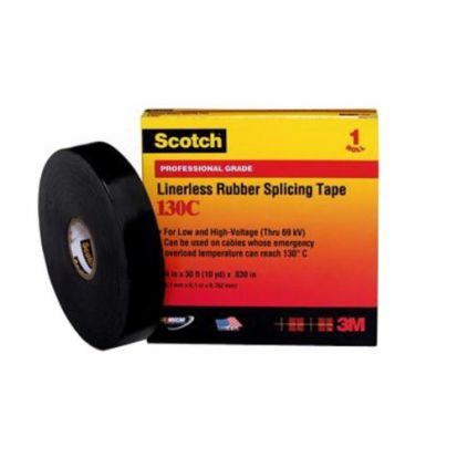 3M™ 7000006086 Scotch® Linerless Premium-Grade Splicing Tape, 30 ft L x 1-1/2 in W, 30 mil THK, Rubber, Rubber Resin Adhesive, Ethylene Rubber Backing, Black