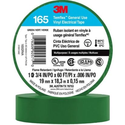 3M™ 7100169430  Temflex™ Vinyl Electrical Tape 165, Green, 3/4 in x 60 ft (19 mm x 18 m), 100 Rolls/Case